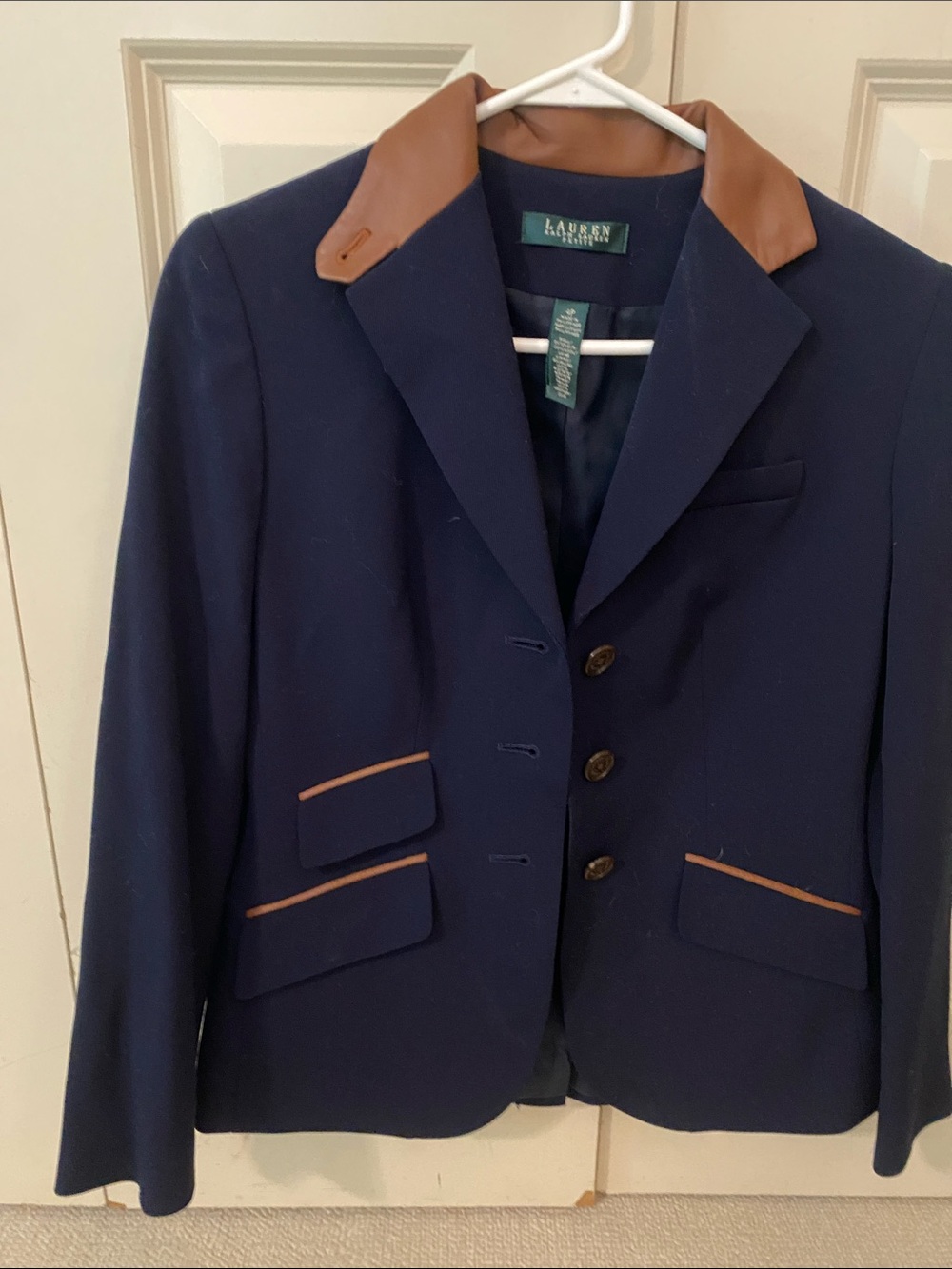 Lauren Ralph Lauren Navy Blazer with Brown Trim Accents